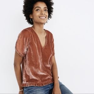 Madewell Velvet Tulip Sleeve Ruffle Top Rust color Sz XS